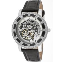 Women's Automatic Skeletonized See-Thru Silver Dial Black Genuine ...