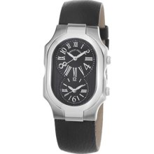 Women's Black Dial and Black Calfskin Strap Watch