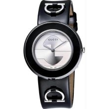 Women's Black Stainless Steel Dress Interchangeable Leather Strap