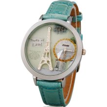 Women's Eiffel Tower Analog Watch with Faux Leather Strap