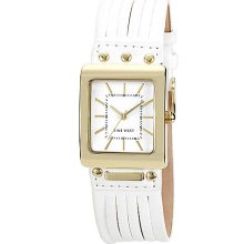 Women's Gold-Tone Square White Dial and White Strap Watch