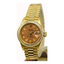 Women's Rolex President Gold/1ct Bezel/Salmon Diamond Dial Preowned