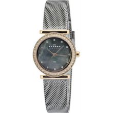 Women's Stainless Steel Case and Mesh Bracelet Black Mother of Pearl D