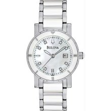 Women's White Ceramic And Stainless Steel Quartz Mother Of Pearl Diamonds