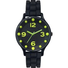 Xhilaration Women's Black Strap Watch with Black/Yellow Dial