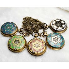 1 Piece Flower Rhinestone Locket Pocket Watch Necklace