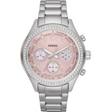 $135 Fossil Women's Stainless Steel Pink Dial Chronograph Watch Ch2798