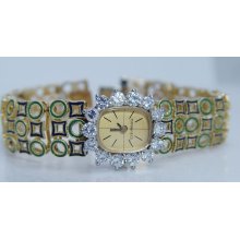 18K Gold Tiffany&Co Enamel 2cts Diamond Watch Mechanical 39.6gr Vintag