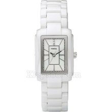 $195 Fossil White Ceramic Ladies Watch Ce1026 Adele Mother Of Pearl