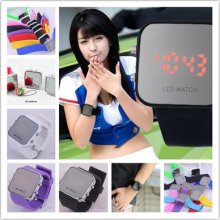 1pc 13colors Unisex Digital Led Sport Wristwatch Mini Mirror Face Silicone Belt