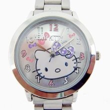 1pcs Hellokitty Crystal Stainless Steel Quartz Watch Wristwatch Kt White