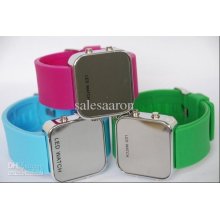 200pcs Led Digital Mirror Watch, Colorful Plastic Face Soft Bands Sp