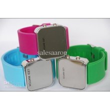 25pcs Led Digital Mirror Watch, Colorful Plastic Face Soft Bands Spo