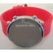 2pcs Digital Unisex Led Mirror Fashion Round Watch Silicone Watches