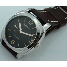 47mm Parnis Black Sandwich Dial Orage Number Auto Men Wristwatch P-171