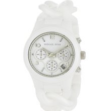 $495 Michael Kors White Ceramic Crystal Cronograph Watch Mk5387