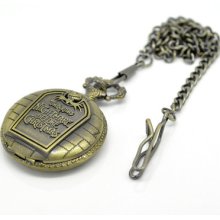 5 Bronze Tone Chain Quartz Pocket Watch 44cm