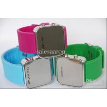 500pcs Led Digital Mirror Watch, Colorful Plastic Face Soft Bands Sp