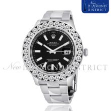 8.50ct Big Diamond Rolex Datejust Ii 41mm Black Index Dial Stainless Steel Watch