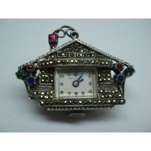 800 Silver Marcasite House Brooch Watch by Carl Bucherer