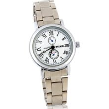 8047 Stylish White Dial Couple Watch with Stainless Steel Strap for Women (Silve