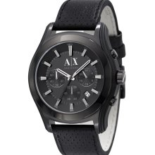 A|X Armani Exchange Men's Black Dial Chronograph Leather Strap Watch - A|X Armani Exchange AX2073