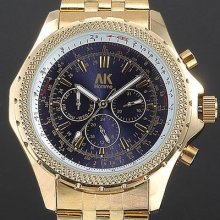 Ak-homme Mens Golden Steel Automatic Mechanical Watch