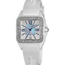 Akribos XXIV Women's Square Ceramic Case and Rubber Strap Quartz Watch (White)