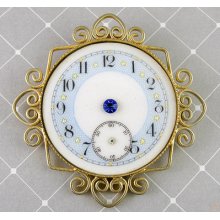 Antique Enameled Pocket Watch Face Rhine Pin Pendant