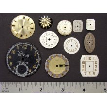 Antique Vintage brass, silver, gold tone round, square wristwatch pocket, watch dials lot of 10, jewelry, Steampunk Art Supplies 1858