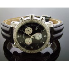 Aqua Master 1.75 Ct 37 Mm Round Diamonds Watch Black Leather Band