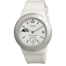 Atop Unisex Wwa Wold Timer Aluminum Watch - White Rubber Strap - White Dial - ATOWWA-5AR