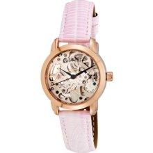 August Steiner Watches Women's Rose Tone Sekeletonized Dial Pink Leath