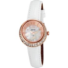 August Steiner Watches Women's White Mother of Pearl Dial White Leathe