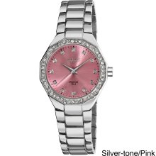 August Steiner Women's Diamond Swiss Quartz Bracelet Watch (Two tone Rose/Silver)