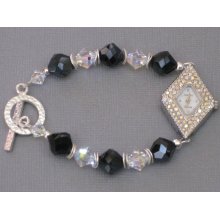 Austrian Crystal Watch Black Sterling Handmade - crystal ab - Beads - 7.5