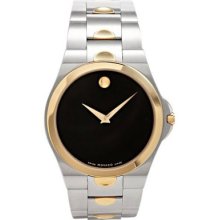 Authentic Men's Movado Luno Twotone Black Dial Stainless Steel Watch 0605635