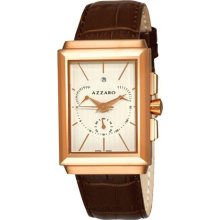 Azzaro Men's 'Legend Rectangular Chrono' White Face Rose PVD Watch