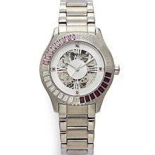 BCBGMAXAZRIA Round Crystal Silver Bracelet Watch - Silver