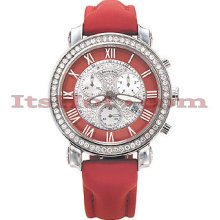 Benny Co Luxury Mens Fine Belgian Cut Diamond Watch 2.6ct W 3 Mop Subdials Red