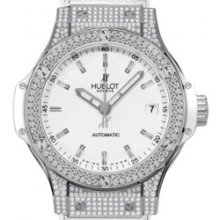 Big Bang Automatic Steel White 38 (SS-Diamonds / White / Rubber-Alligator Strap)