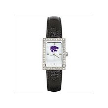 Black leather kansas state university watch w/ cz frame