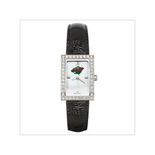 Black Leather Minnesota Wild Watch with Cz Frame