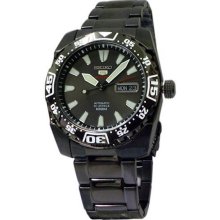 Black Stainless Steel Seiko 5 Sports Automatic Black Dial Black Bezel