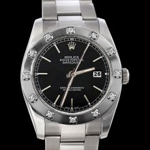 Black stick dial rolex oyster date just watch pearlmaster diamond bezel - Black - Metal