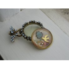 Blue Enamel Brooch, Repurposed Vintage Watch Brooch