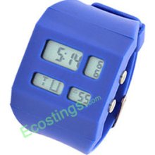 Blue Men's Women's LCD Digital Sports Alarm Wrist Watch