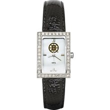 Boston Bruins Ladies Allure Watch Black Leather Strap