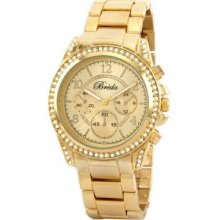 Breda Womens 2288 Gold Rhinestone Accented Gold Metal Runway Watch