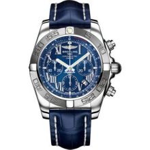 Breitling Chronomat B01 Stainless Steel Satin Bezel AB011011/C783-croco-blue-deployant